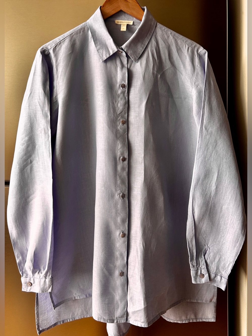 Eileen Fisher S 100% Linen Button Down Shirt Organic Linen Blue